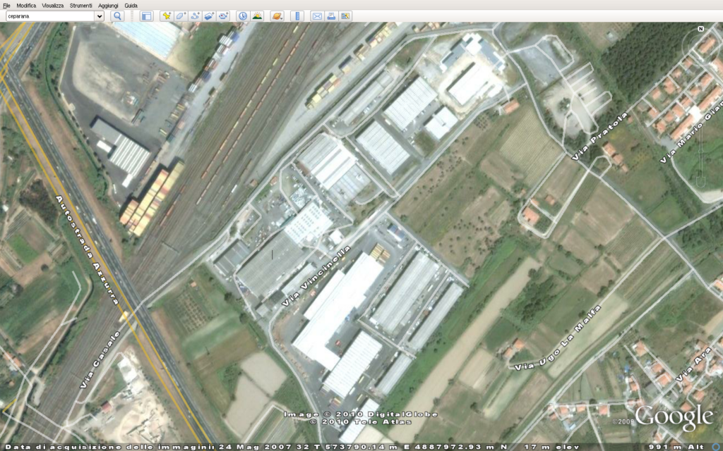 Vista aere della collocazione dei capnnoni nella zona industriale EST di Santo Stefano Magra